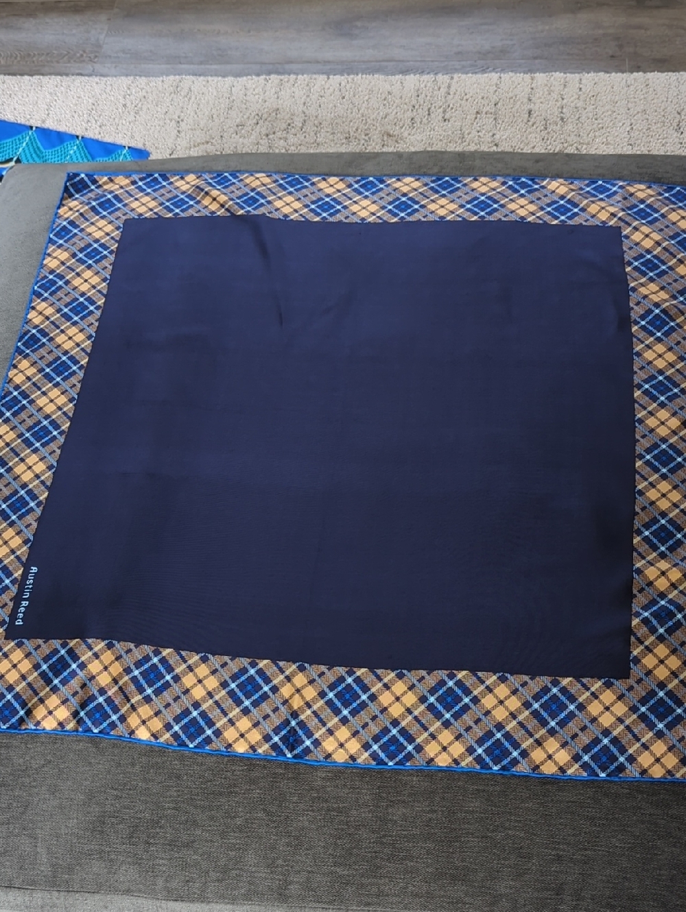 Austin Reed Navy Square with Blue and Tan Plaid Border